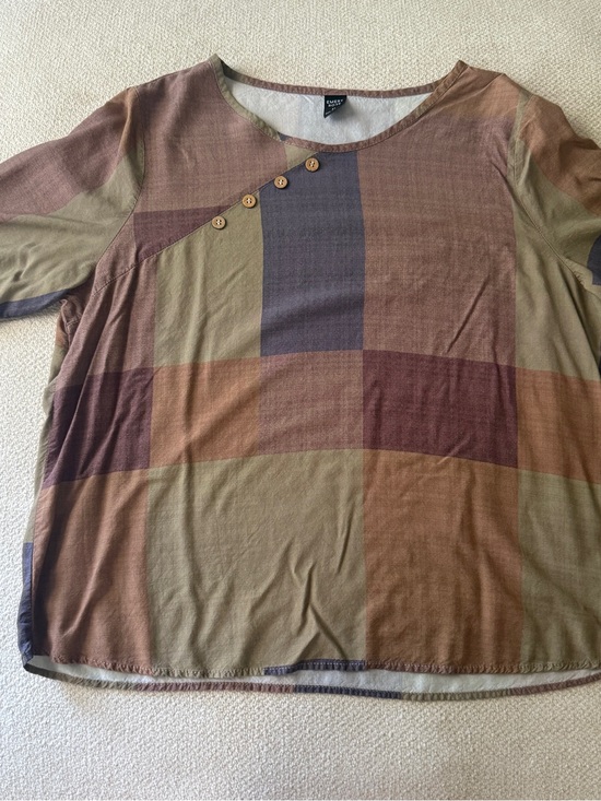 Emery Rose Tops - Emery Rose Earth Tone Patchwork Shirt